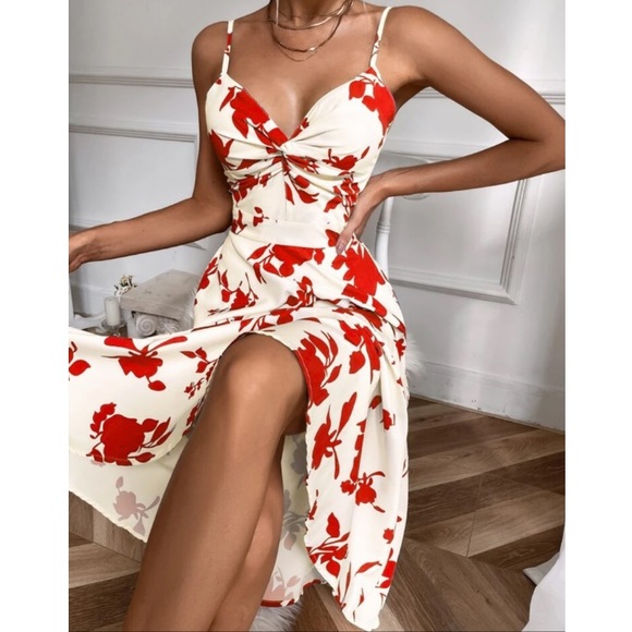 Boho blue white floral print tie back cami maxi dress - Picture 5 of 10